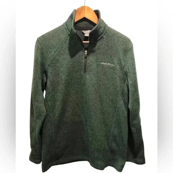 Eddie Bauer Mens Small Green Black Marled 1/4 Zip Sweater Jacket L/S Logo - Picture 1 of 5